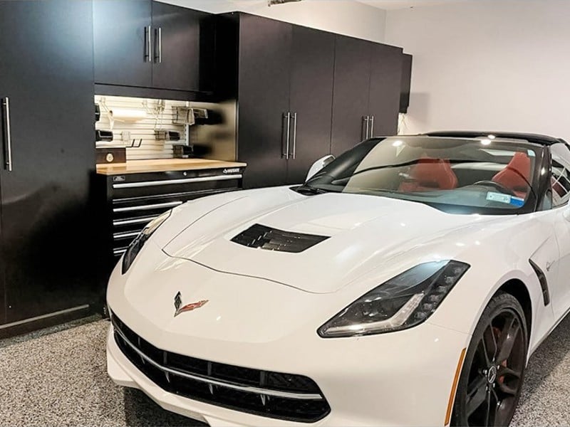 Custom garage storage with cabinets