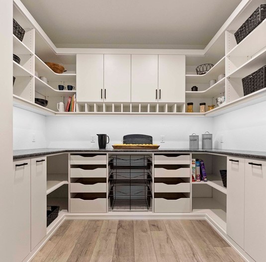 Organized custom home pantry for kitchen