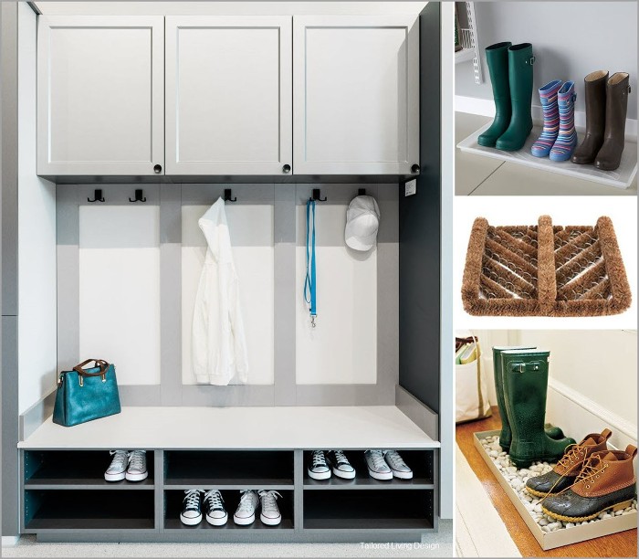 Organized entryway mudroom storage