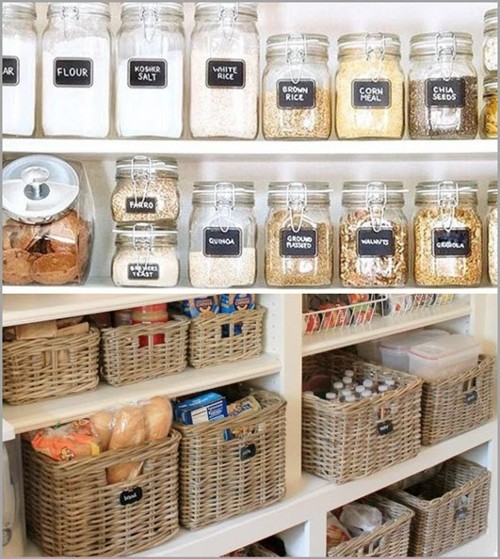 Organized kitchen pantry with labels