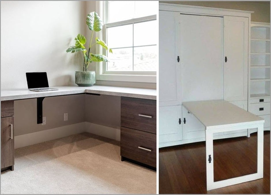 Custom tailored living small office with murphy bed desktop