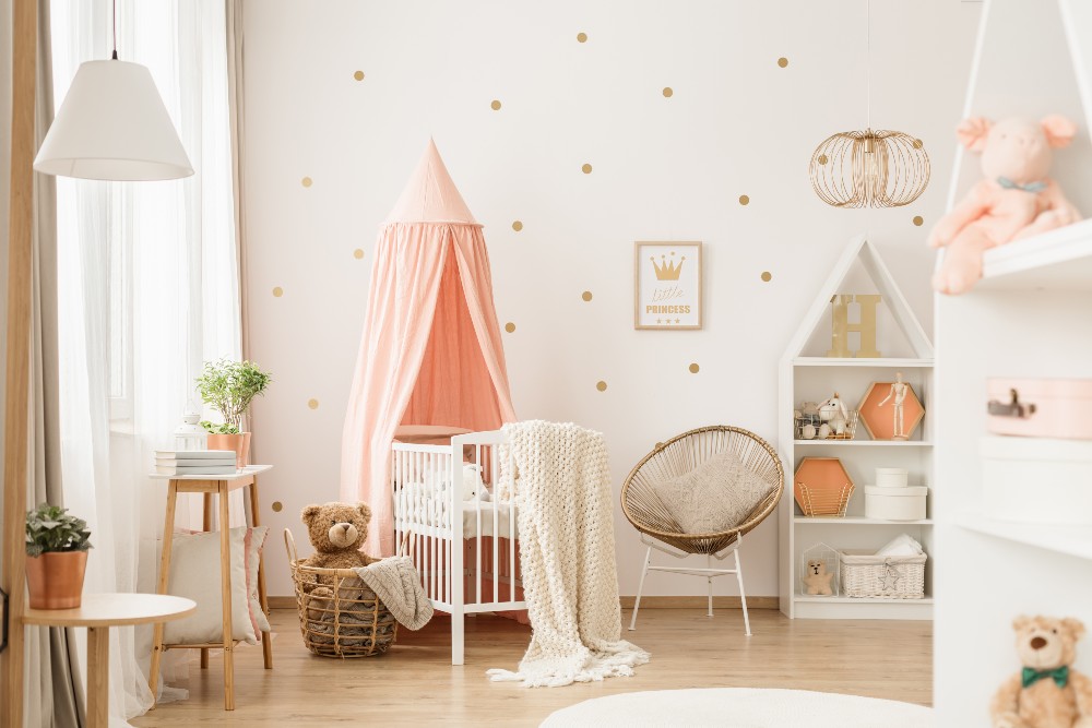 Baby room with crib, chairs and toys