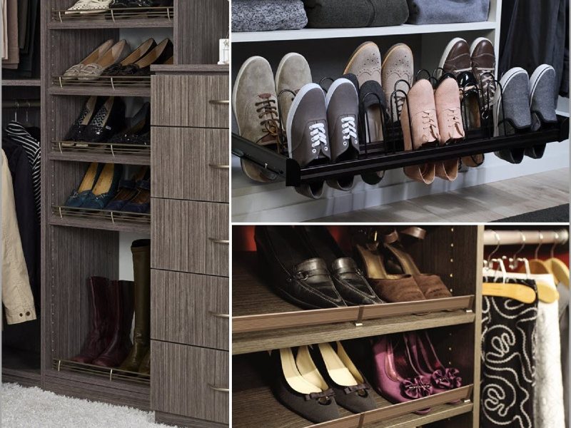 Closet with shoe racks and shelves