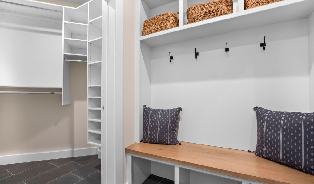 Custom designed mudroom with storage and seating