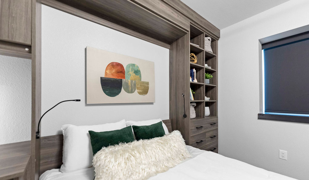 Dual-purpose space with a custom murphy bed